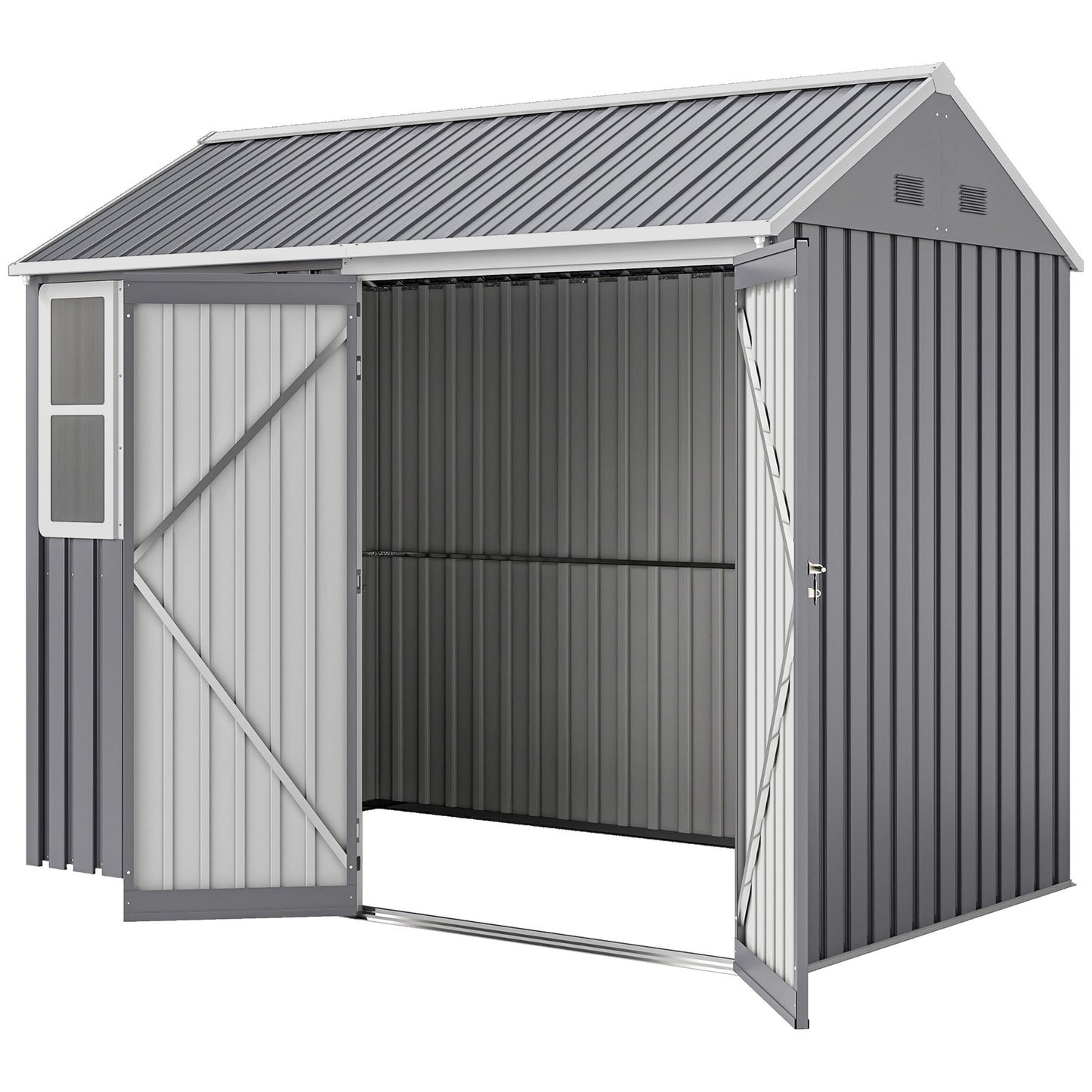 Metal Garden Storage Shed, Outdoor Tool Storage House with Lockable Door, Vents, Sloped Roof, Light Grey