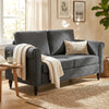 Vintage Loveseat, Upholstered Love Seat Furniture, Chenille-feel Fabric 2 Seater Sofa Couch with Rolled Arms, Gourd-Shaped Rubber Wood Legs for Living Room, Dark Grey