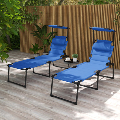 Blue Folding Chaise Lounge with Adjustable Sunroof