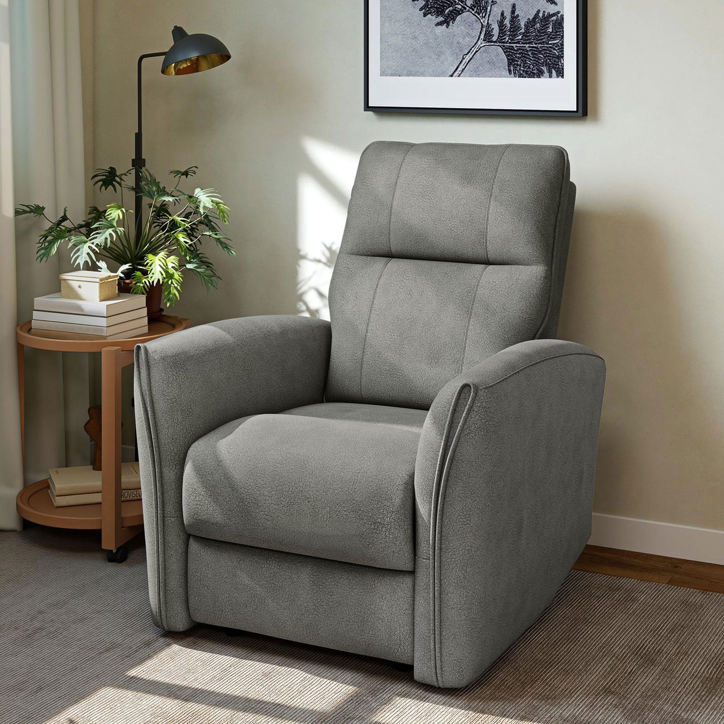 Power Recliner Chair, Dyed Fabric (Like Leathaire) Upholstered Recliner Chair with USB Ports, Footrest, Grey