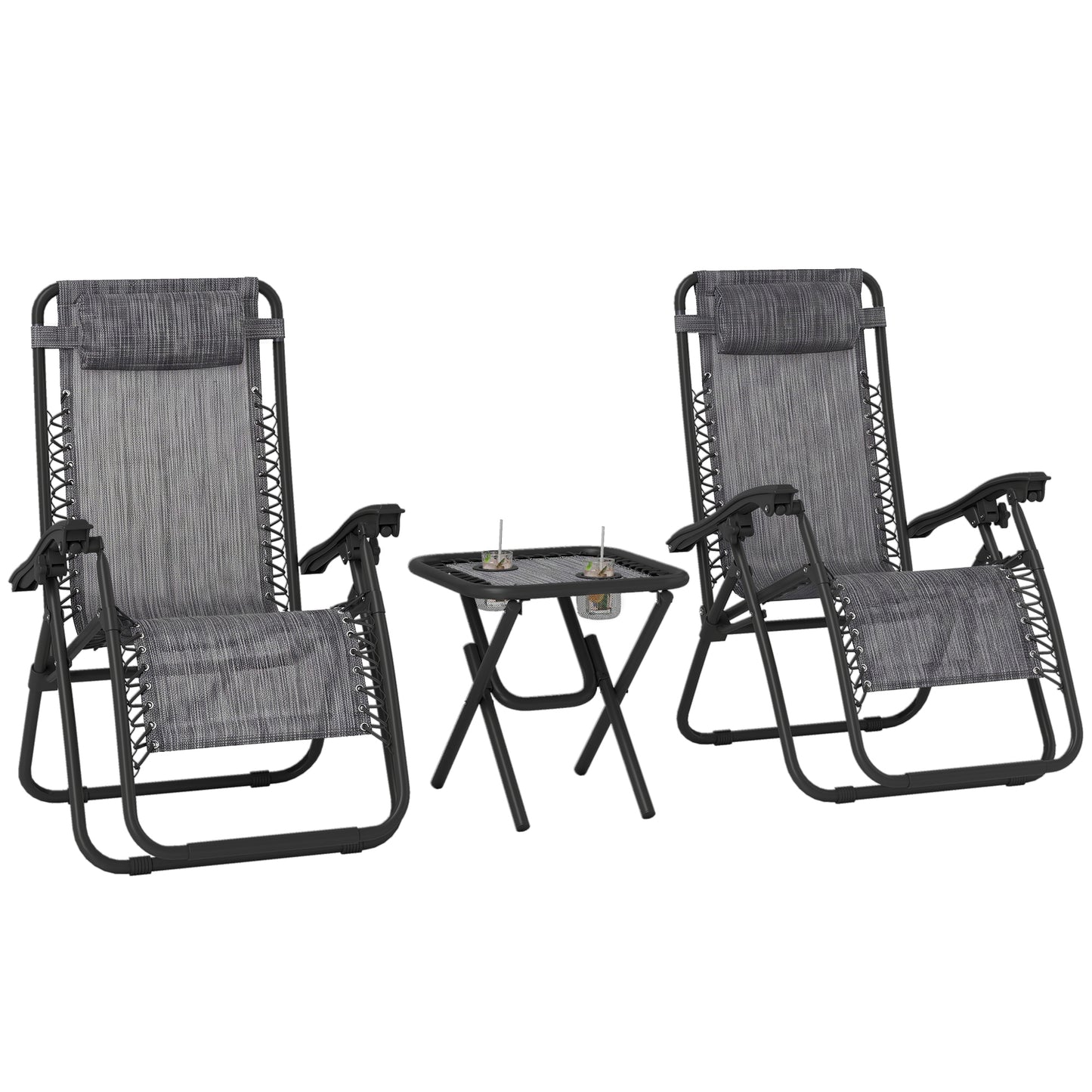 Zero Gravity Chair Set of 2 Patio Chair with Side Table Cupholders and Pillows for Pool, Backyard, Lawn, Blue