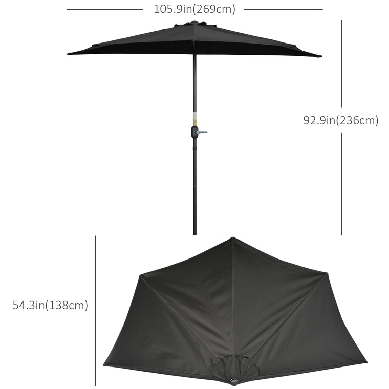 9ft Black Half Round Umbrella with 5 Ribs