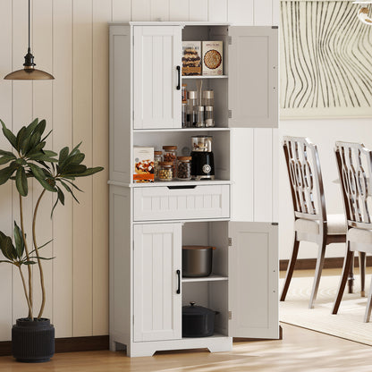 68" Kitchen Buffet with Hutch and 4 Doors - White