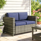 Wicker Outdoor Sofa, All Weather Patio Couch Loveseat with Cushions for Balcony, Deck, Garden, Poolside, Dark Blue