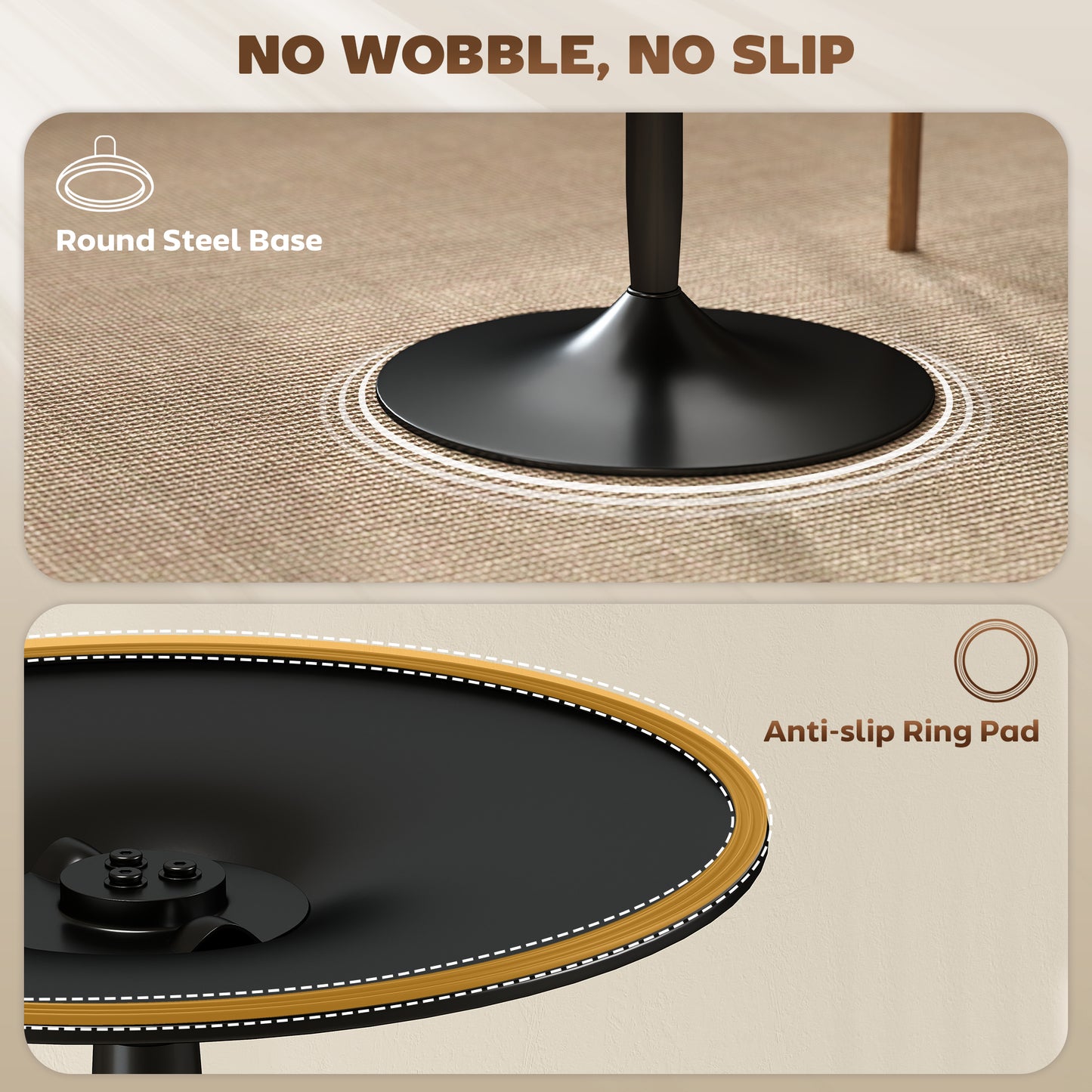27.6" Round Kitchen Table for 2, Modern Small Dining Table with Wood Veneer, Steel Base for Dining Room, Black