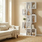 5-Tier Bookshelf, S Shaped Geometric Bookcase with 15 Compartments, White Wood Grain
