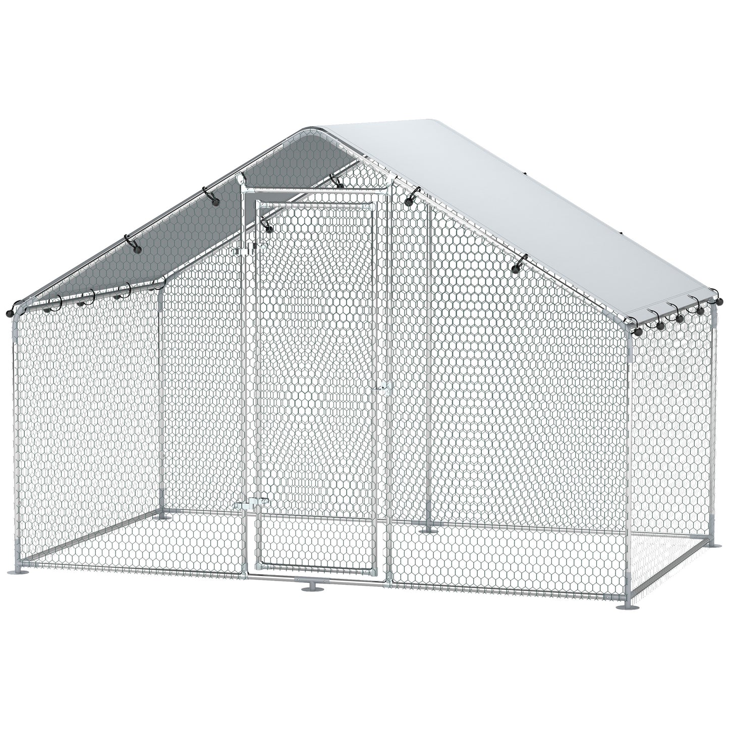 Metal Chicken Coop, 9.8 x 11.2 FT Walk-in Chicken Run with Cover, Lockable Door, Outdoor Poultry Cage for 10-15 Chickens