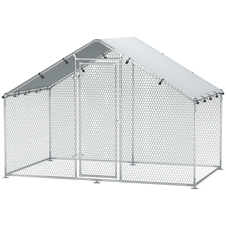 9.8' x 11.2' Metal Chicken Coop with Cover & Lockable Door