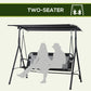 2-Person Porch Swing Chair, 2 Seater Patio Swing Bench w/ Adjustable Canopy, Breathable Seat for Garden, Poolside, Black