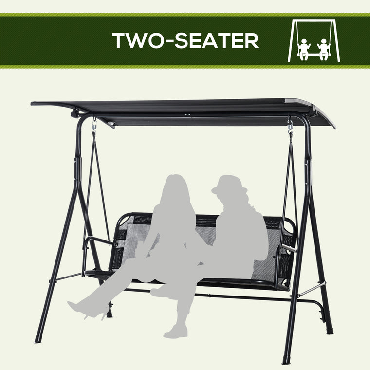 2-Seater Porch Swing Bench with Adjustable Canopy & Mesh Seat