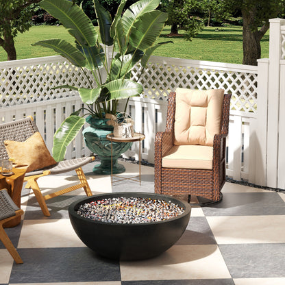 PE Rattan 360° Swivel Patio Chair with Cushion, Dark Grey - Brown