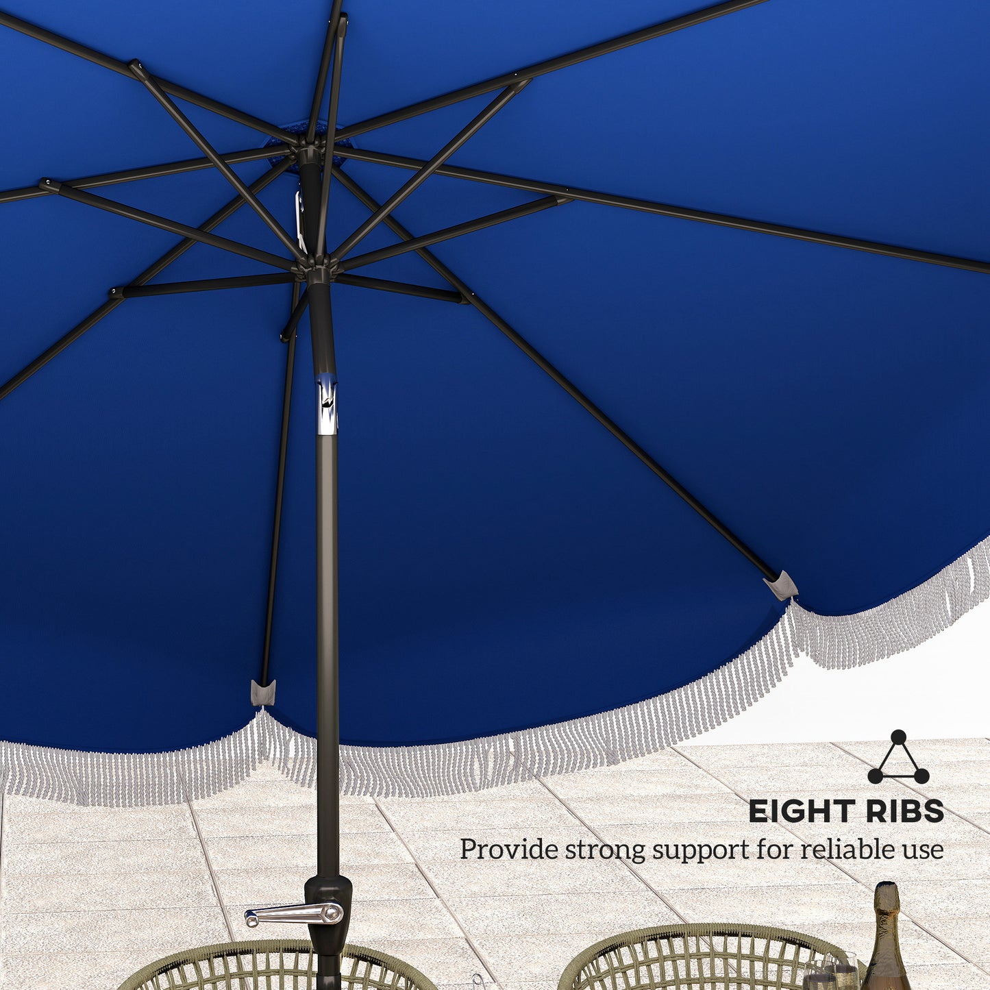 9FT Patio Umbrella Parasol, UPF 30+ Outdoor Market Umbrella with Crank, 8 Ribs, Push Button Tilt, Blue