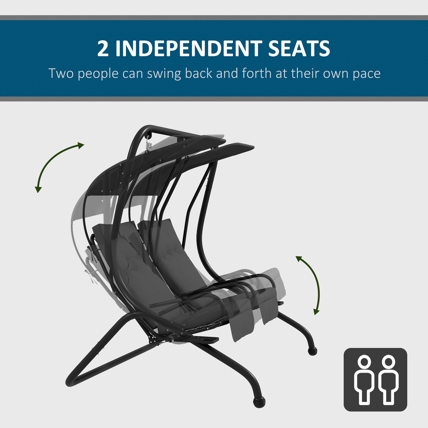 2-Seater Outdoor Porch Swing with Canopy, Patio Swing Chair for Garden, Poolside, Backyard, Black