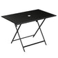 Foldable Outdoor Dining Table with Umbrella Hole, Patio Table for 6 with Glass Top Table, Metal Frame for Garden Lawn Backyard, Black