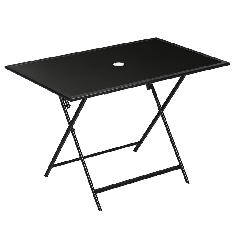 Black Foldable Dining Table with Umbrella Hole