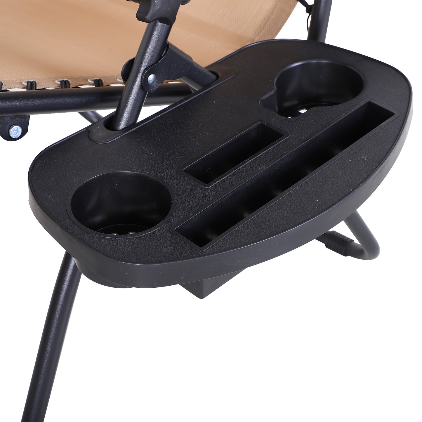 Outdoor Zero Gravity Reclining Lounger Chair with Canopy Shade, Side Tray, Cupholder, Beige