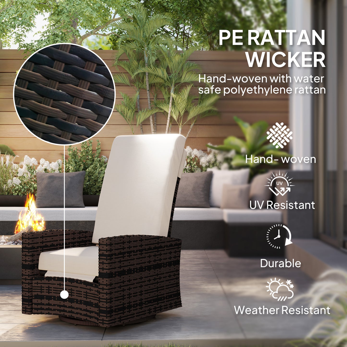 Outdoor Rattan Wicker Lounge Chair with Footrest & Soft Cushion for Patio, Garden, Backyard, Cream White