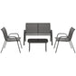 4 Pieces Outdoor Furniture Set with 2 Stackable Chairs, Loveseat, Patio Conversation Set with Glass Coffee Table, Black