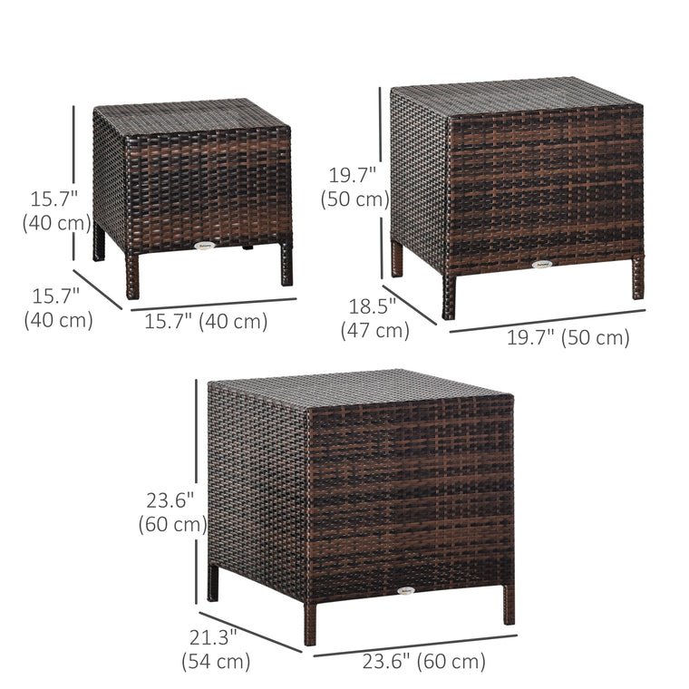 Brown Set of 3 Wicker Nesting Tables