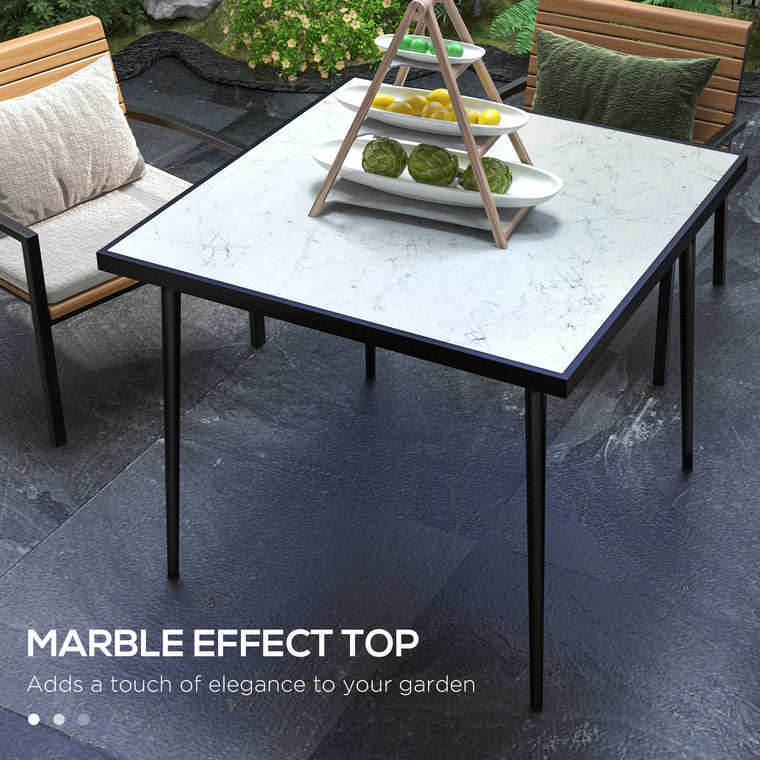 Square Dining Table for 4 with Marble-Effect Glass Top