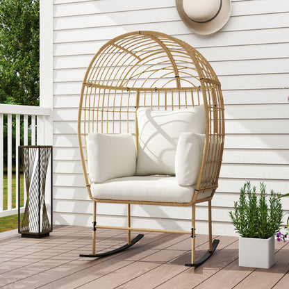 Oversized Wicker Rocking Egg Chair with Thick Cushions