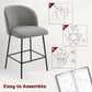Set of 2 Counter Height Barstools, Upholstered Linen Bar Stools with Backrest, Footrest and Steel Legs, Dark Grey