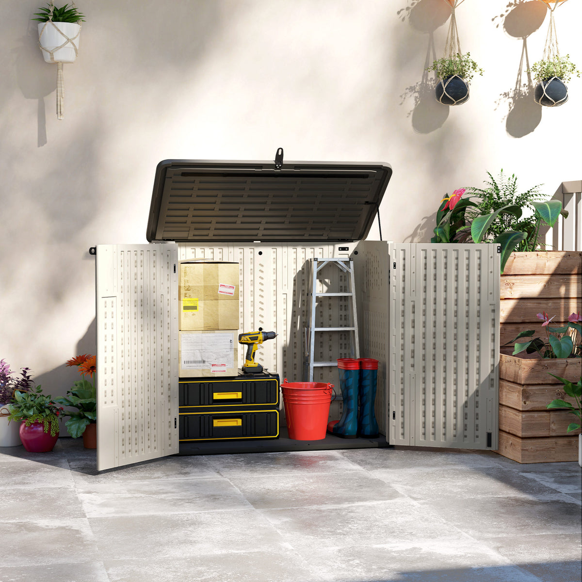 185 Gallon Storage Cabinet with Openable Top and Lockable Doors