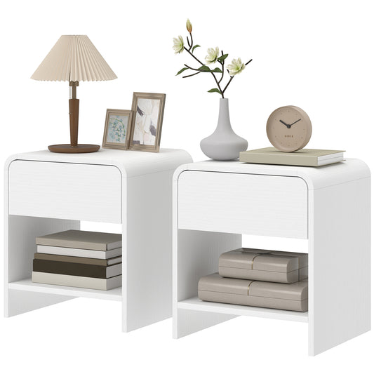 Nightstands Set of 2 with Drawer and Shelf - Distressed White
