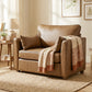 Accent Chair, PU Leather Armchair with Wide Seat, Spring Cushion, Rubberwood legs, 2 Pillows, Brown