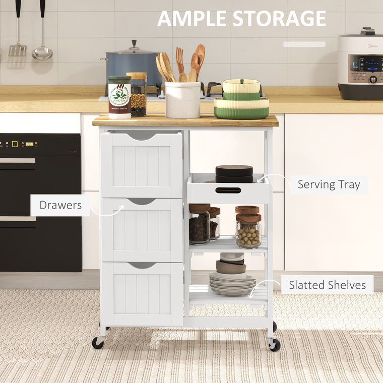 Rolling Kitchen Island Cart with 3 Drawers