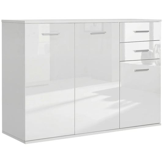 High Gloss Sideboard with 2 Drawers and 3 Doors - White