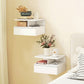 Floating Nightstand Set of 2, Wall Mounted Bedside Table with Power Outlets, Drawer and Shelf, White