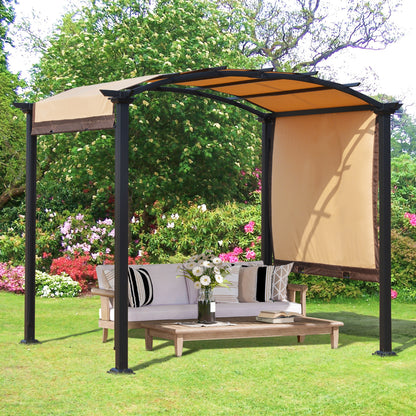 10' x 8' Beige Retractable Steel Pergola with Arc Roof