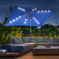 6.5x10ft Patio Umbrella Rectangle Solar Powered Tilt Aluminum Outdoor Market Parasol with LEDs Crank (Dark Blue)
