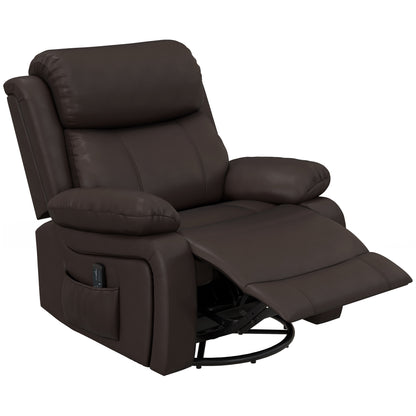 PU Leather Swivel Massage Recliner with Remote - Brown