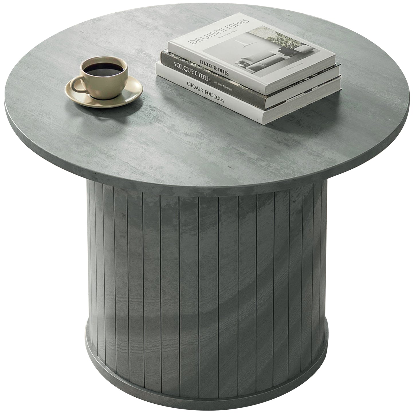 Round Coffee Table, 24" Center Table, Cement Grey