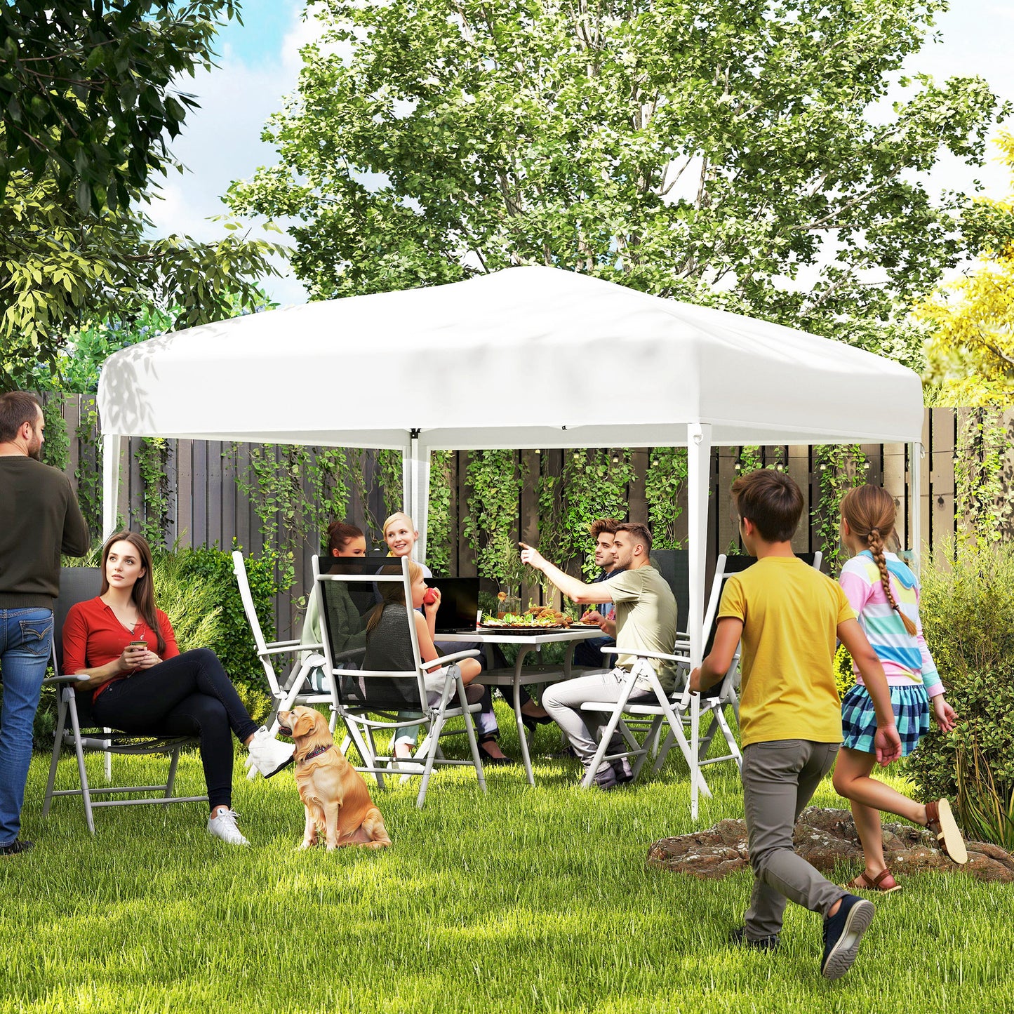 10 x 10ft Folding Pop Up Tent Outdoor Gazebo Canopy with Carrying Bag, White