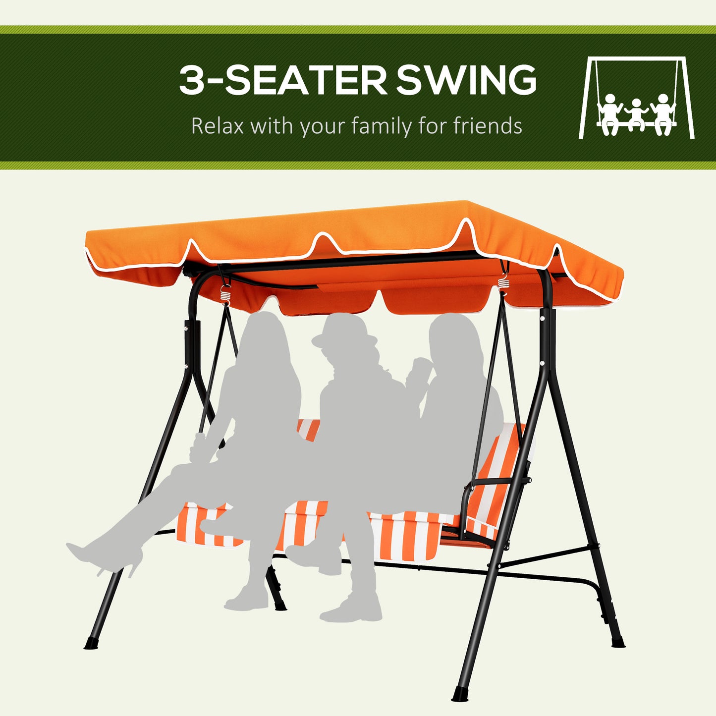 3-Seater Outdoor Porch Swing with Adjustable Canopy, Patio Swing Chair for Garden, Poolside, Backyard, Red
