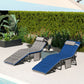 Outdoor Lounge Chair Set of 2, Folding Chaise Lounge Tanning Chair with Cushion, Side Pocket, Brown/Blue