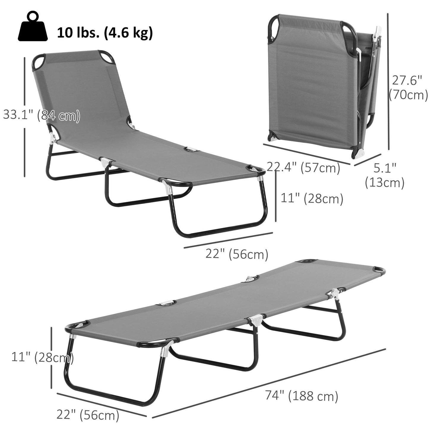 Outdoor Folding Lounge Chair, Steel Tanning Chair with Reclining Back, Breathable Mesh for Beach, Yard, Patio, Red