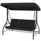 Convertible Patio Swing Bed with Canopy and Cushions, 3 Seater Porch Swing for Outdoor, Backyard, Garden, Black
