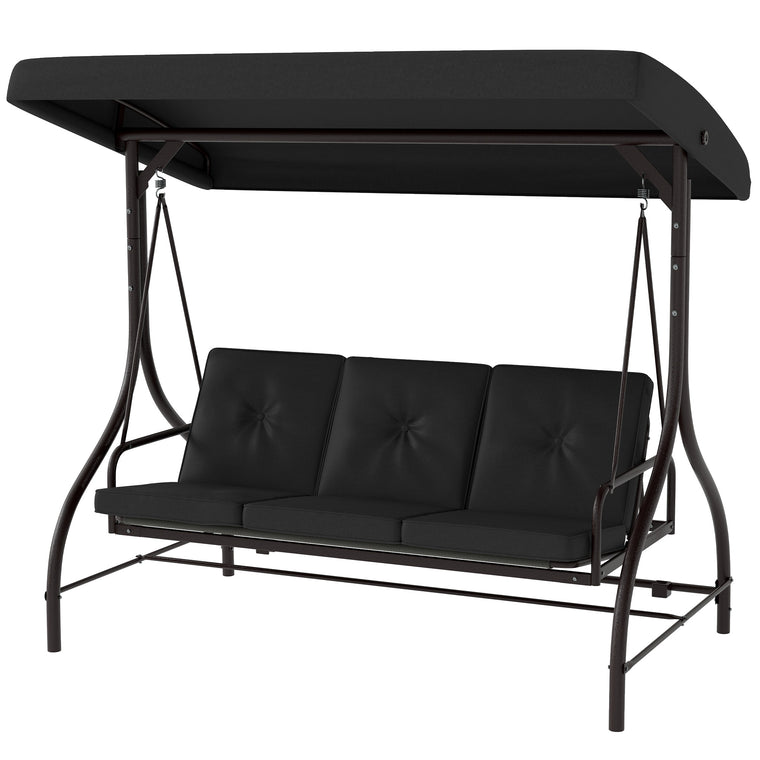 Convertible 3-Seat Porch Swing Bed with Canopy - Black