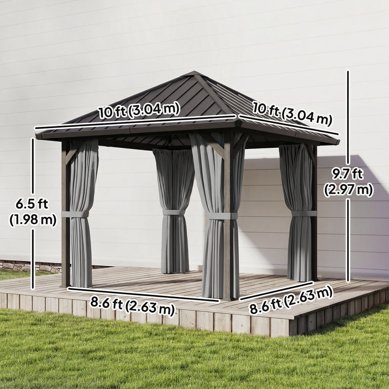 10' x 10' Hardtop Gazebo with Steel Roof & Curtains