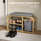 Bamboo Entryway Bench, Shoe Storage Bench with Cushion, Slat Shelves, Pull-Out Basket for Hallway, Entryway, Nature Wood