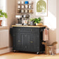 Rolling Kitchen Island with Rubber Wood Top and Storage, Spice Rack, Towel Rack, Black