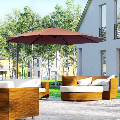 10' Coffee Banana Offset Umbrella with Crank & Cross Base