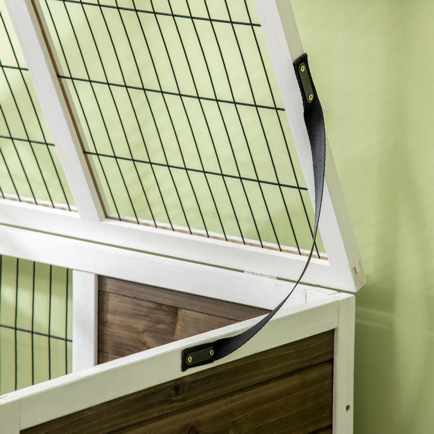 Rabbit Hutch Dual-Height Design Bunny House with Run Slide-Out Tray White and Coffee
