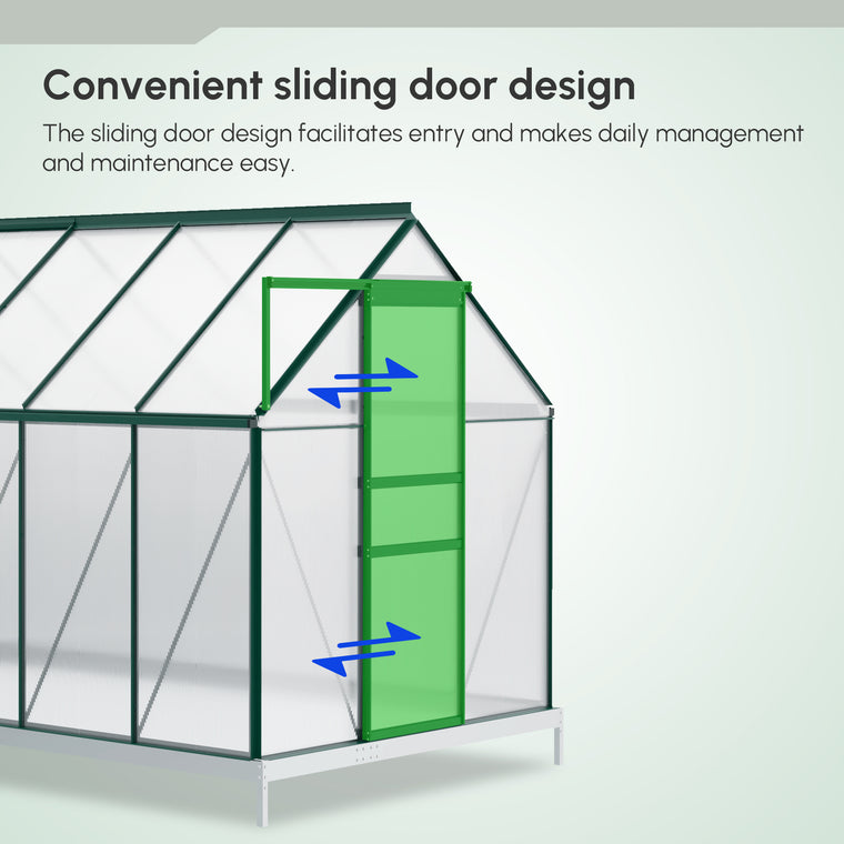 6' x 12' x 6.5' Green Polycarbonate Greenhouse with Roof Vent