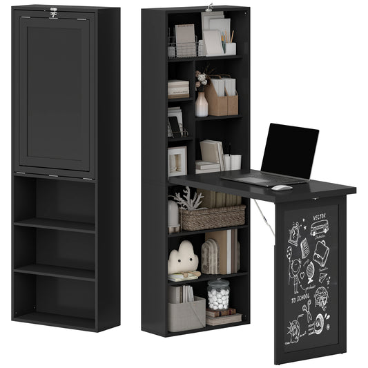 Fold-Out Wall-Mount Desk with Blackboard - Black