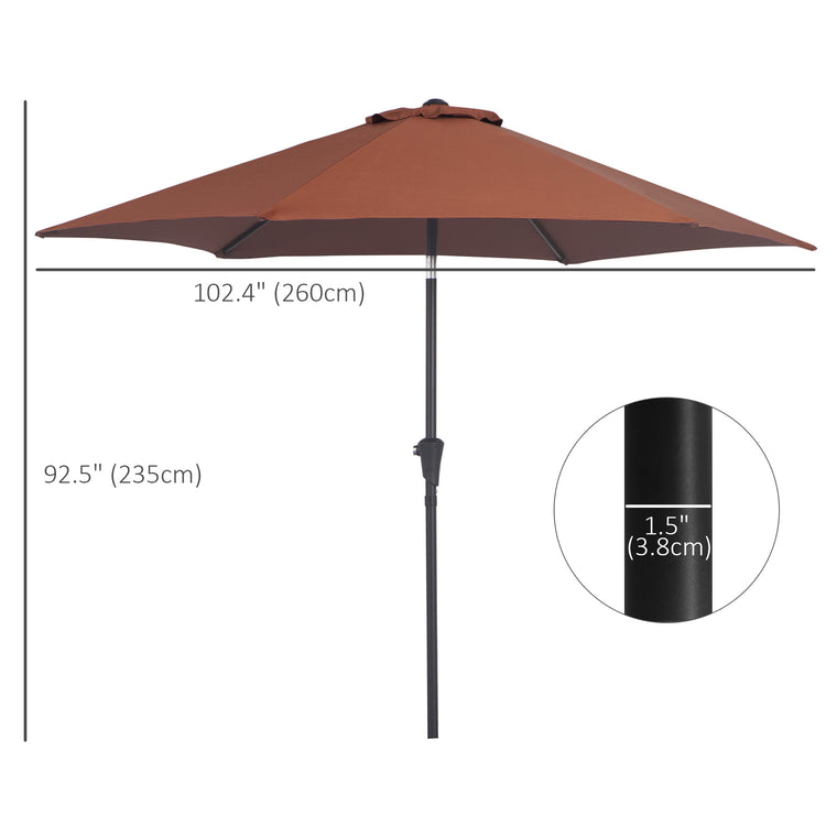 8.5FT Coffee Round Garden Parasol with 6 Ribs & Crank Handle